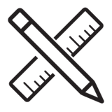 Item personalization icon featuring a pencil and ruler intersecting.