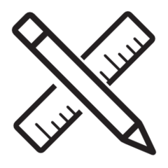 Item personalization icon featuring a pencil and ruler intersecting.