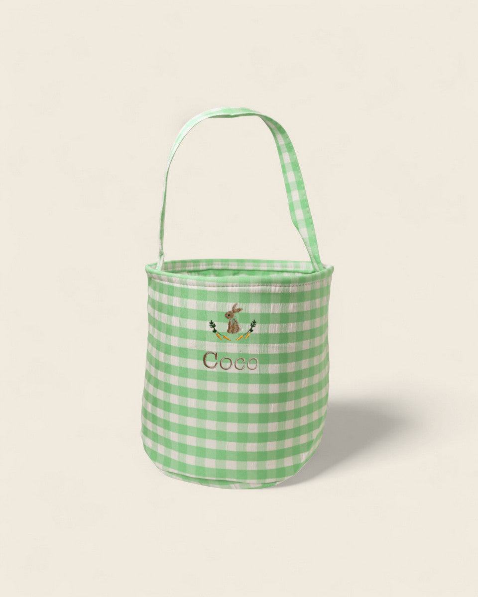 Personalised Storage Bucket - Bunny and Carrots - Namesake Embroidery Studio