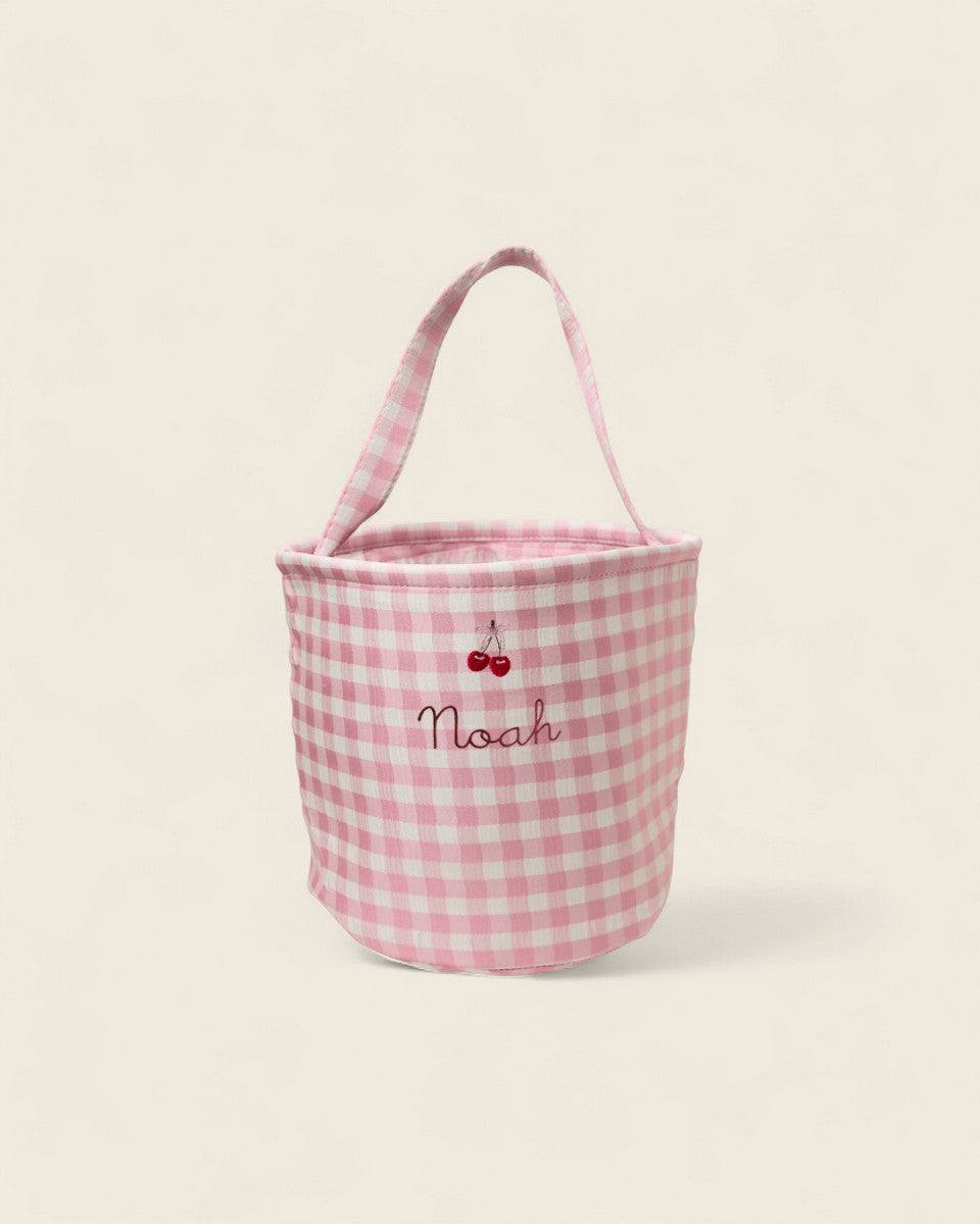 Personalised Storage Bucket - Cherries - Namesake Embroidery Studio