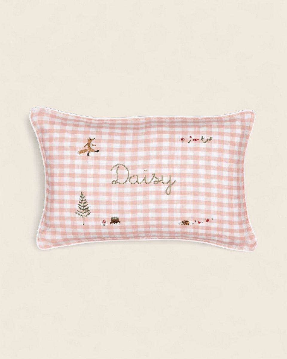 Woodland Friendly Fox Keepsake Linen Cushion - Namesake Embroidery Studio